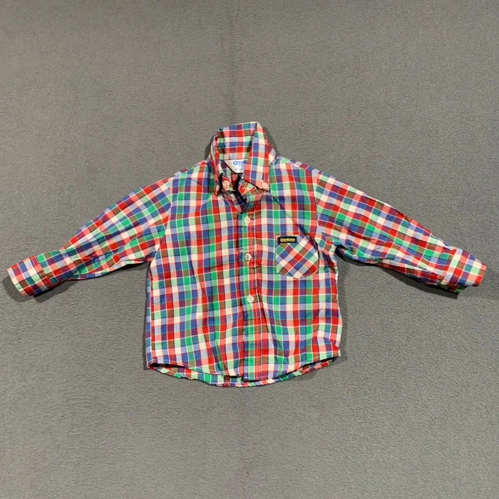 VTG OshKosh B'gosh‎ Thin Plaid Button Down Shirt Kids 24 Months Cotton Polyester
